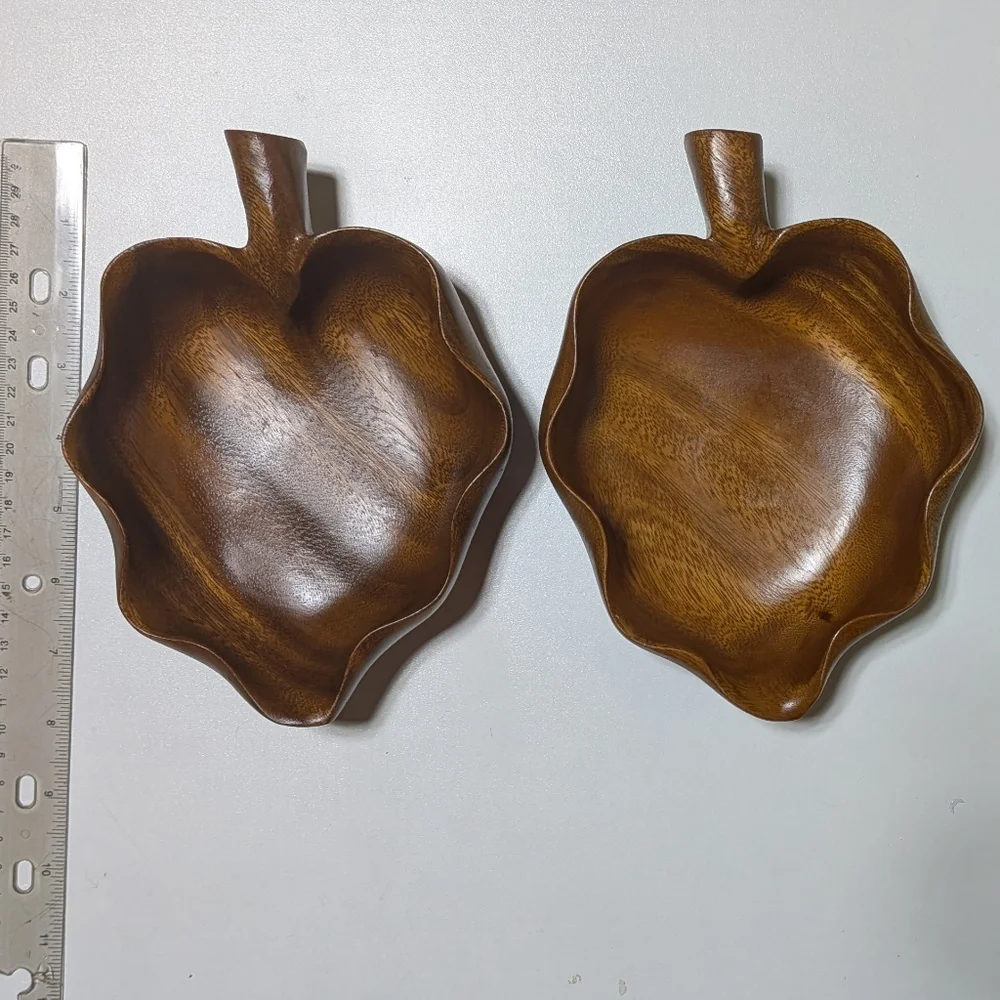 Vintage Monkey Pod Wood Leaf Bowls